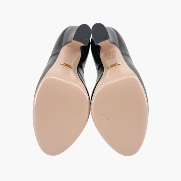 Gucci Lesley Mary Jane Pumps Size 37.5  US 7.5 Black Leather High Heel GG Pearl - Picture 4 of 15